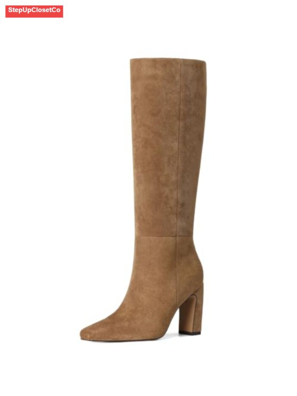 Suede Knee High Boots Square Toe Chunky Block Heel Side Zip Fall Boots